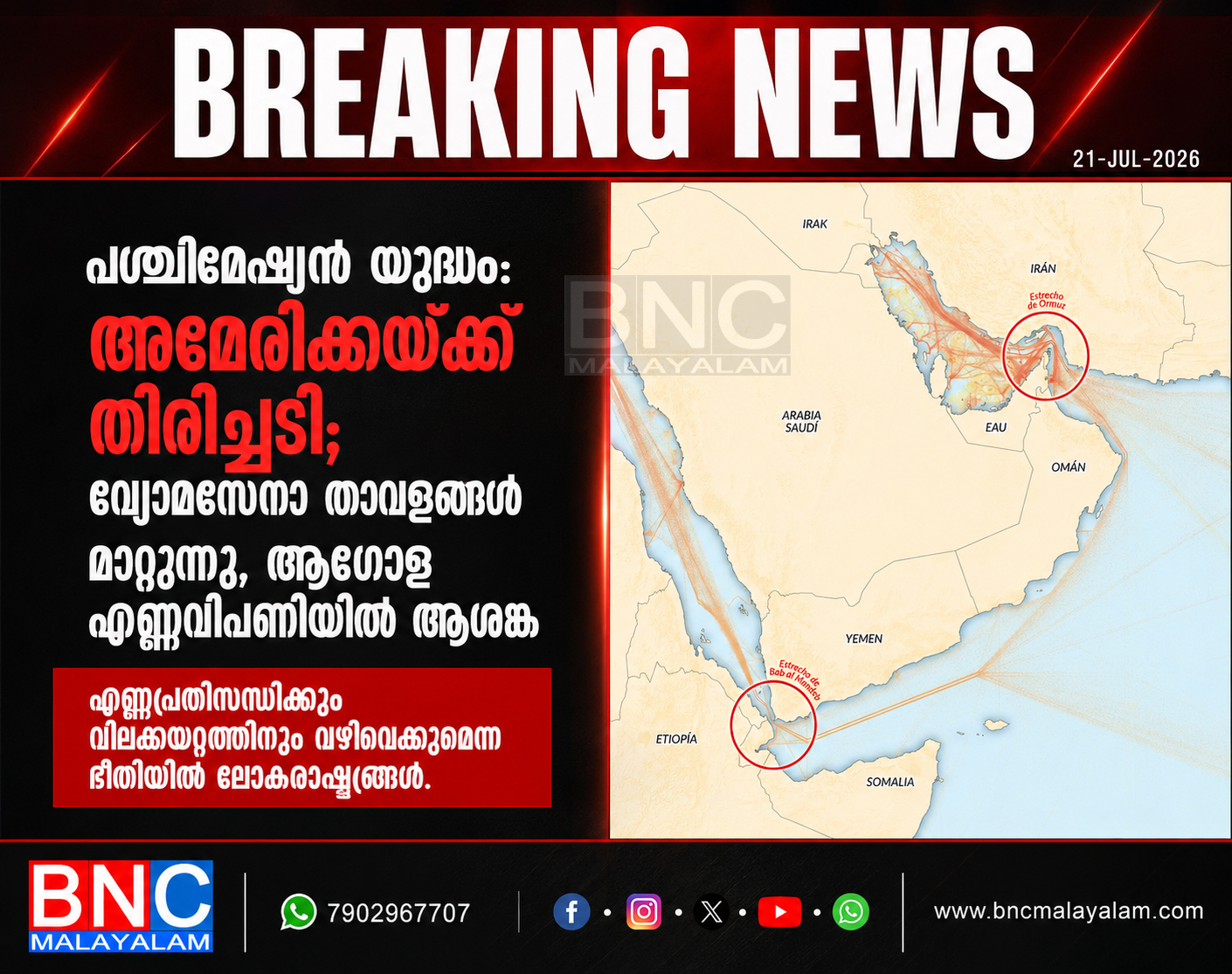 443: പശ്ചിമേഷ്യൻ യുദ്ധം: അമേരിക്കയ്ക്ക് തിരിച്ചടി; വ്യോമസേനാ താവളങ്ങൾ മാറ്റുന്നു, ആഗോള എണ്ണവിപണിയിൽ ആശങ്ക